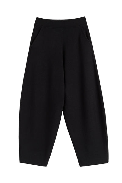 Black Wool-Cashmere Barrel Pants