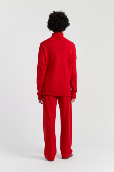 Velvet-Red Wool-Cashmere Relaxed Rollneck Sweater
