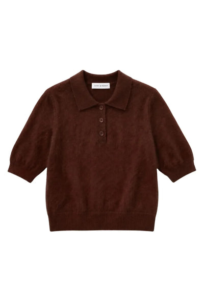 Chocolate Brushed Cashmere Polo Tee