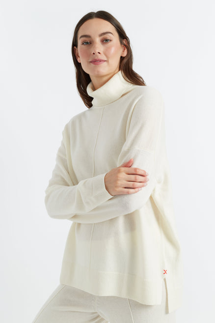 Cream Wool-Cashmere Rollneck Sweater