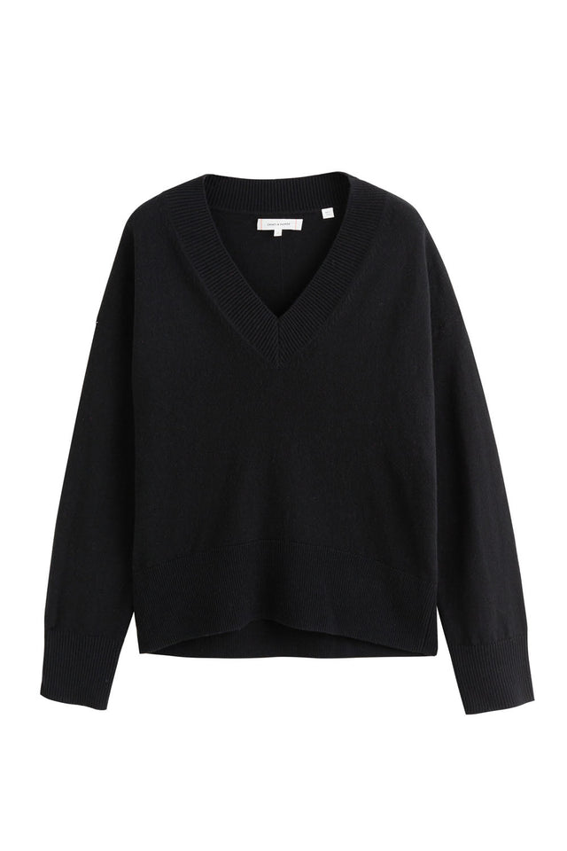 Black Wool-Cashmere V-Neck Sweater image 2