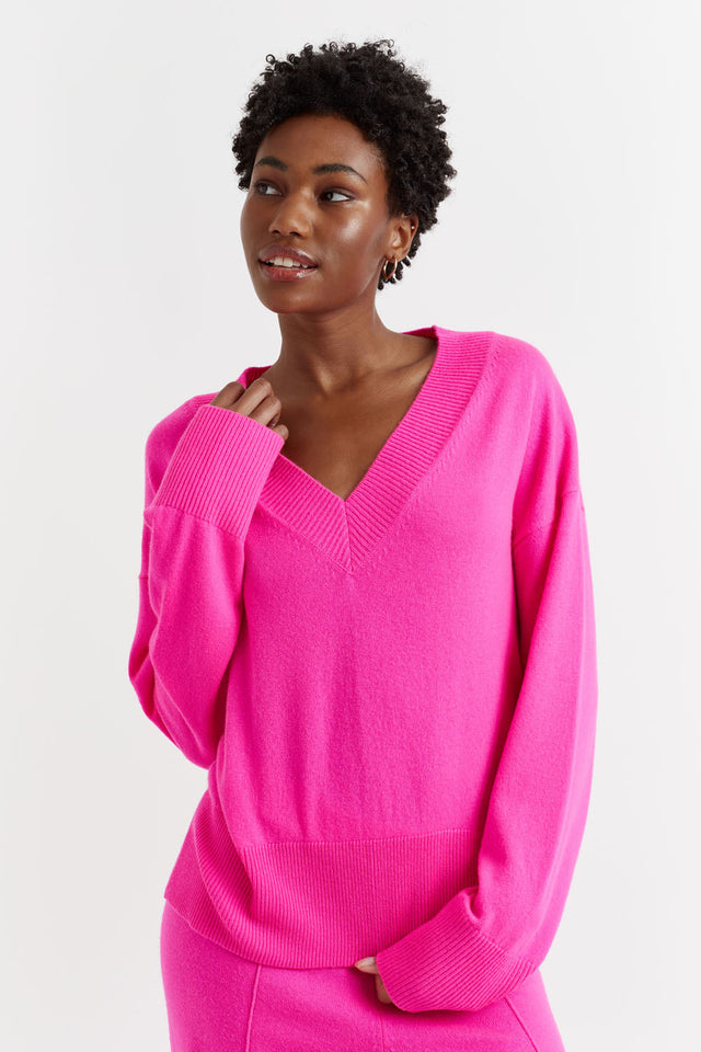 Fuchsia Wool-Cashmere V-Neck Sweater image 1