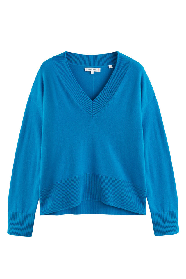 Teal Wool-Cashmere V-Neck Sweater image 2