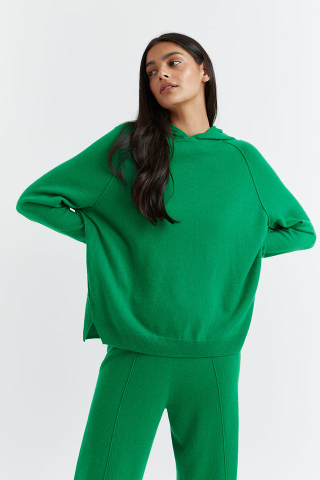 Forest-Green Wool-Cashmere Boxy Hoodie image 1