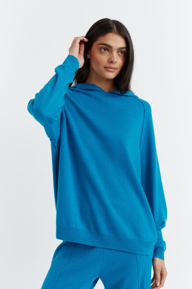 Teal Wool-Cashmere Boxy Hoodie image 1
