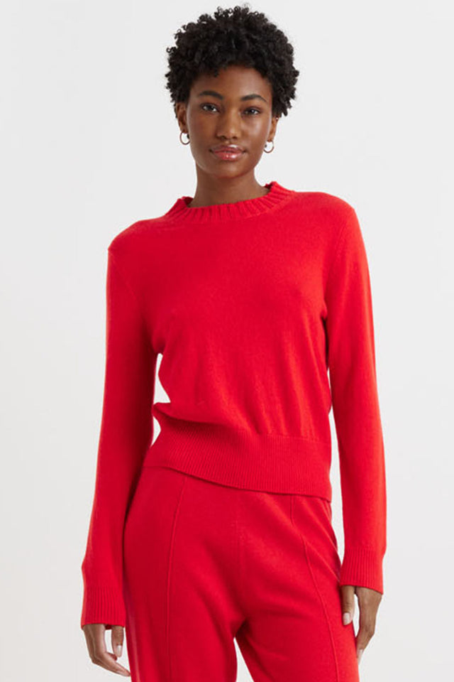 Bright-Red Wool-Cashmere Cropped Sweater image 1