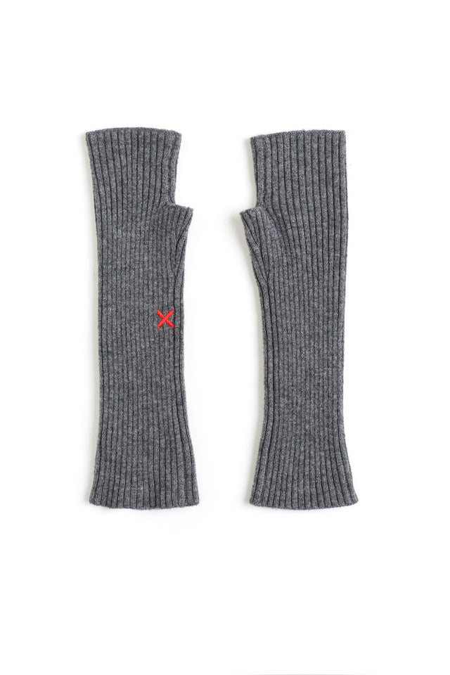 Dark-Grey Wool-Cashmere Ribbed Fingerless Gloves image 2