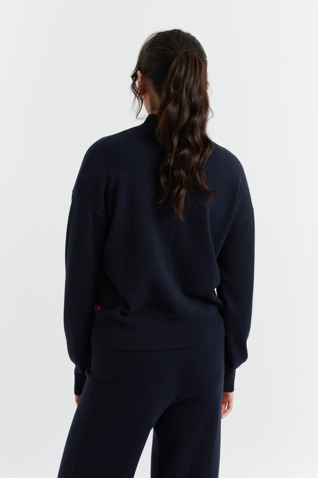 Navy Wool-Cashmere Bell Sleeve Sweater image 3