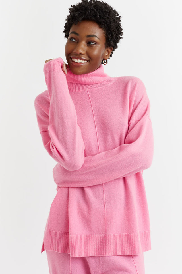 Flamingo-Pink Wool-Cashmere Rollneck Sweater image 1