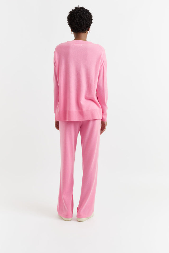 Flamingo-Pink Wool-Cashmere Wide-Leg Track Pants image 3