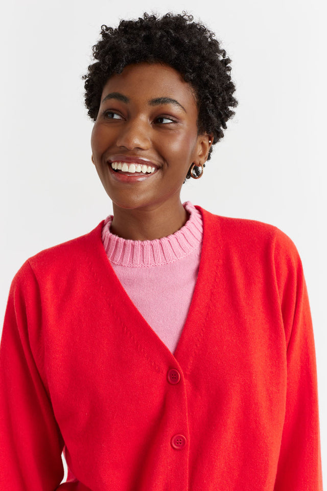 Bright-Red Wool-Cashmere Cropped Cardigan image 1