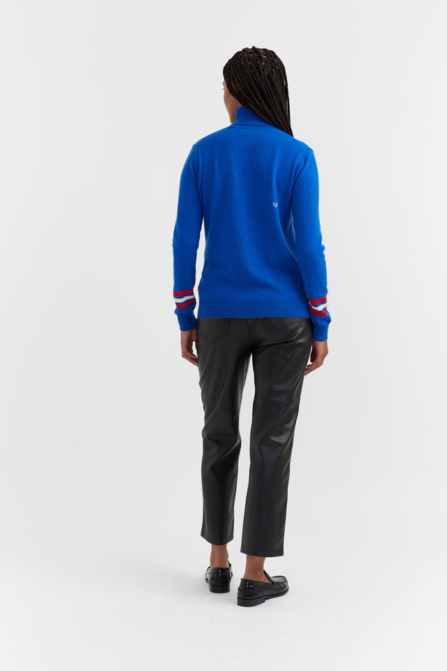 Cobalt-Blue Wool-Cashmere Stripe Sleeve Rollneck Sweater image 3