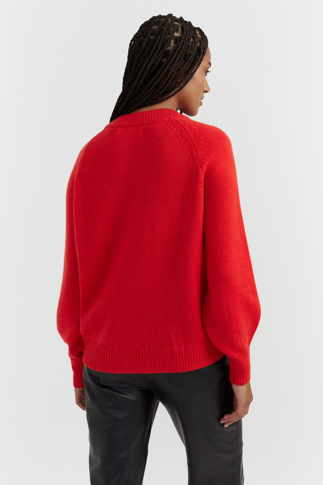Red Wool-Cashmere Saddle Sleeve Sweater image 3