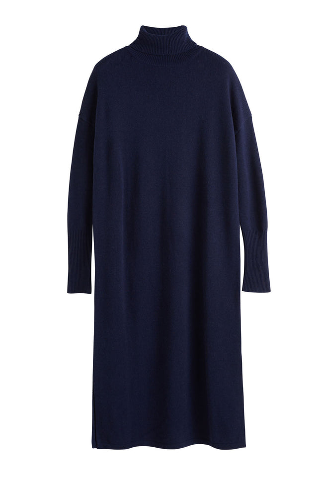 Navy Wool-Cashmere Roll Neck Dress image 2