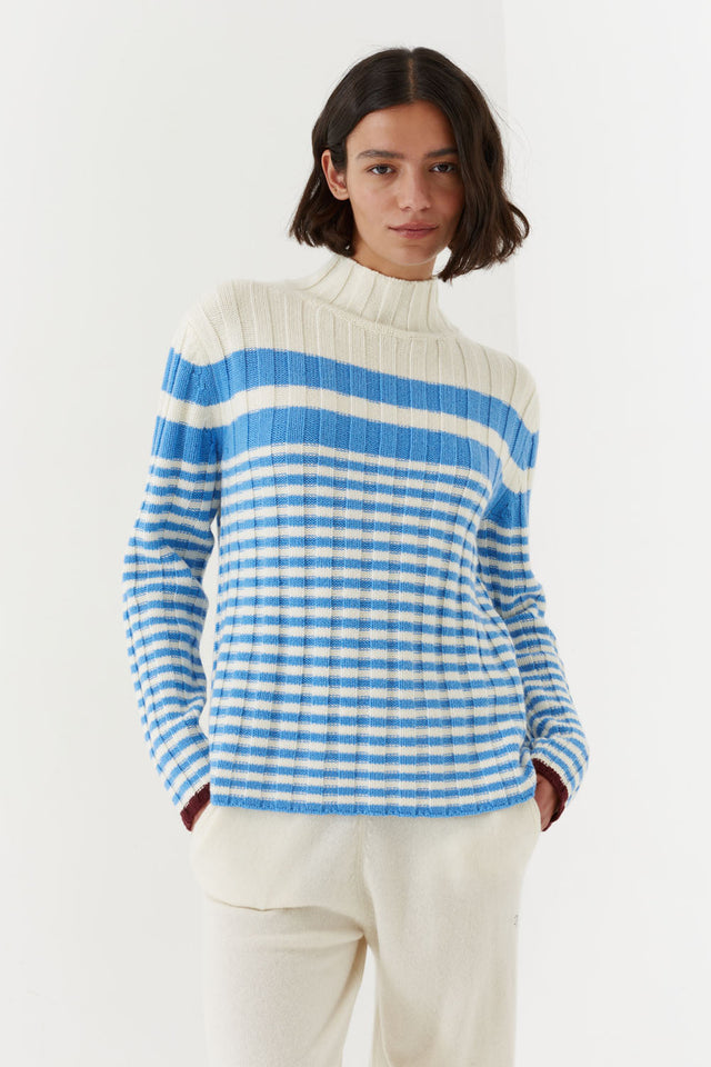 Cream Wool-Cashmere Retro Stripe Sweater image 1