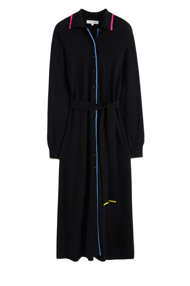 Black Merino Wool Belted Shirt Dress image 2