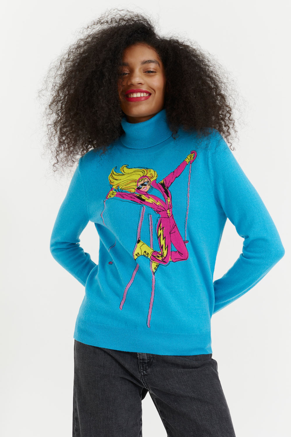 Blue Wool-Cashmere Ski Barbie Rollneck Sweater