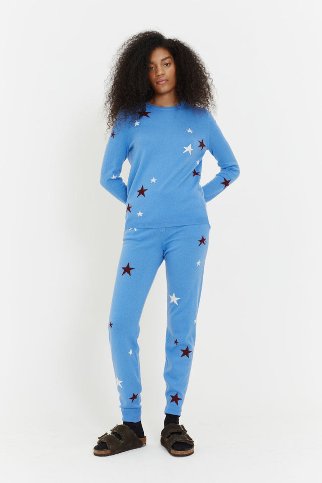 Sky-Blue Wool-Cashmere Star Track Pants image 1