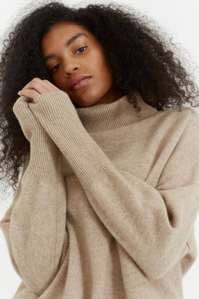 Oatmeal Cashmere Rollneck Sweater image 1
