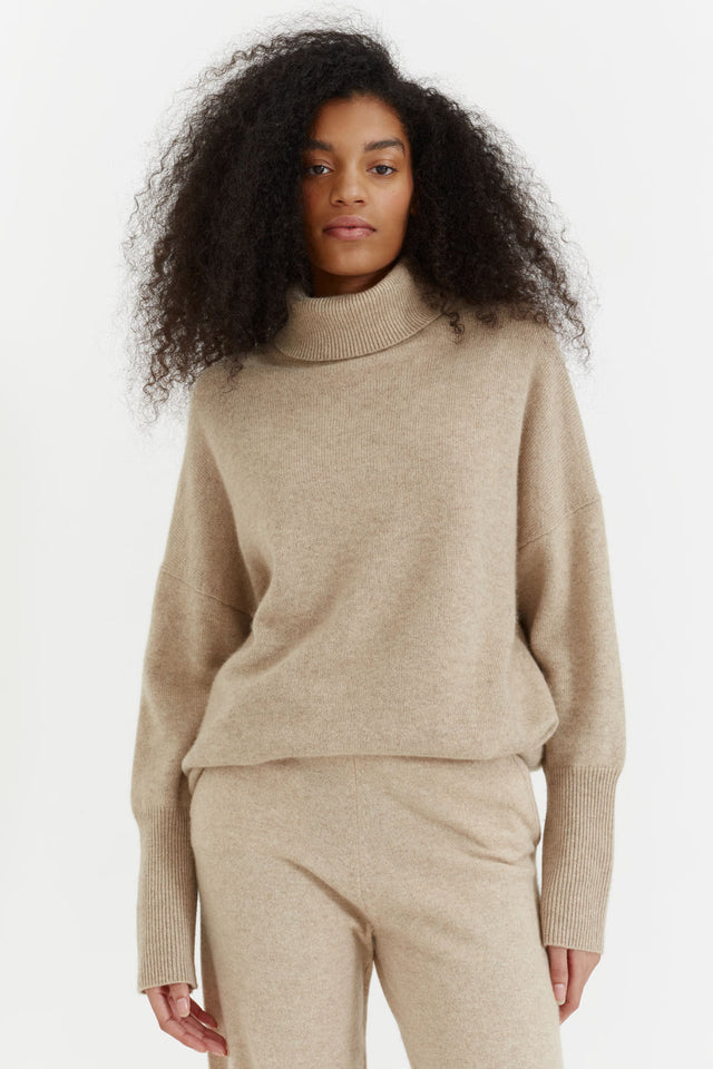 Oatmeal Cashmere Rollneck Sweater image 4