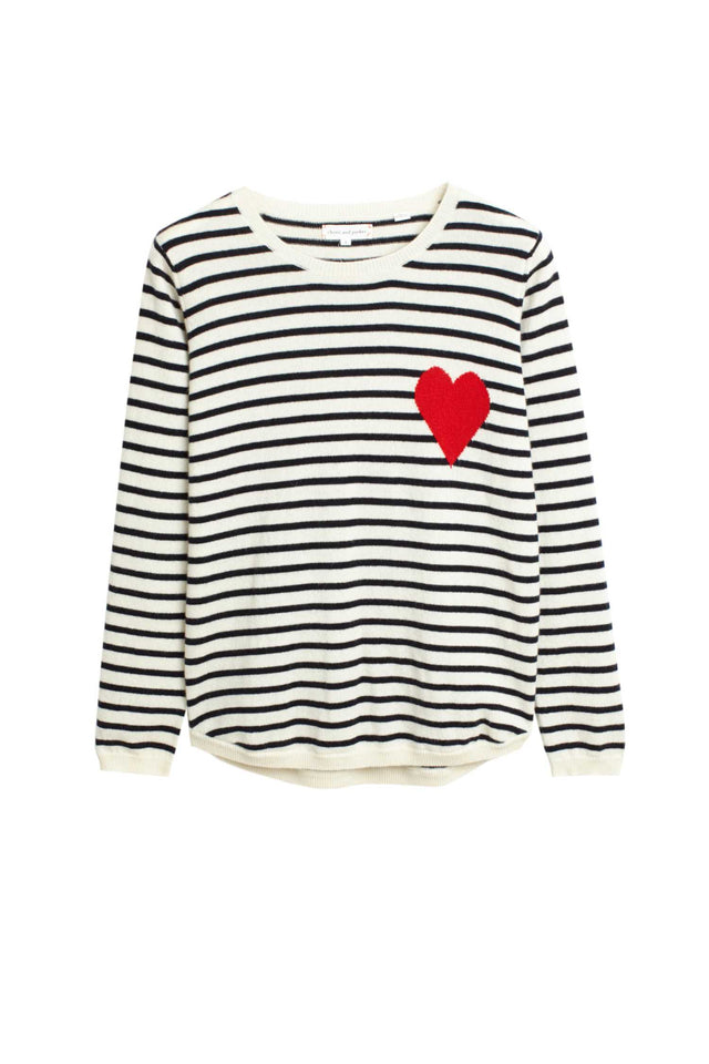 Cream-Navy Breton Heart Wool-Cashmere Sweater image 2